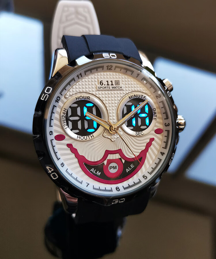 俄罗斯切金小丑手表俄罗斯小丑手表男联名切金防水时尚潮流学生电子