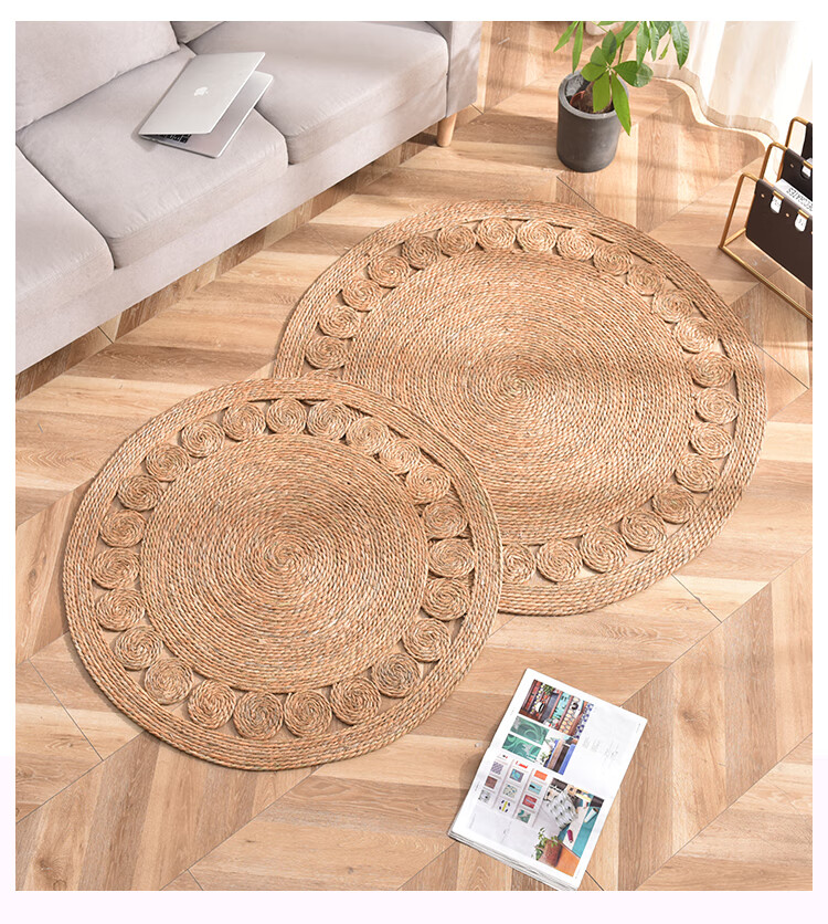 10043057654918商品名称:新款草编织家用芦苇草编地垫蒲草圆形卧室