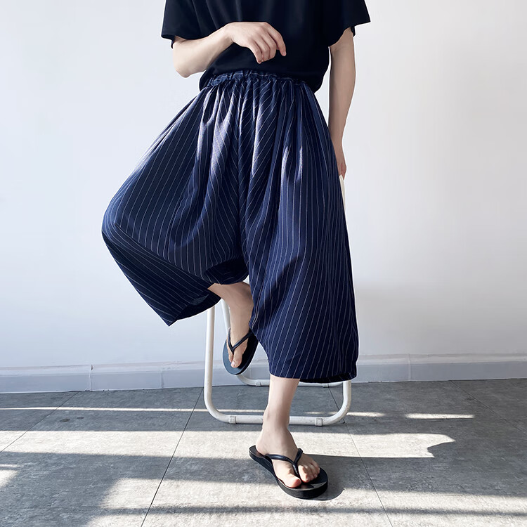 男生穿的苏格兰裙裤山本风阔腿八分裤子男夏季苏格兰裙裤感小众九分裤