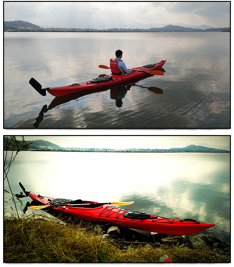 泊狮东45米塑料海洋舟座舱式单人皮划艇硬塑休闲旅行舟加厚加硬小船手