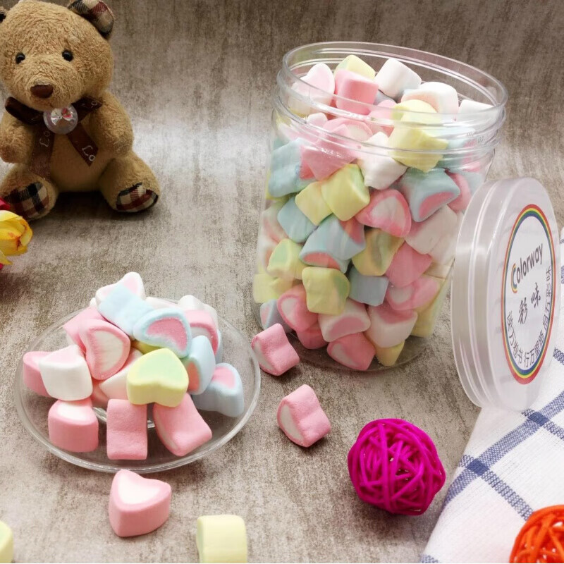 意零食可爱手工棉花糖七彩桃心爱心糖果咖啡伴侣软糖fn35粉色爱心85克