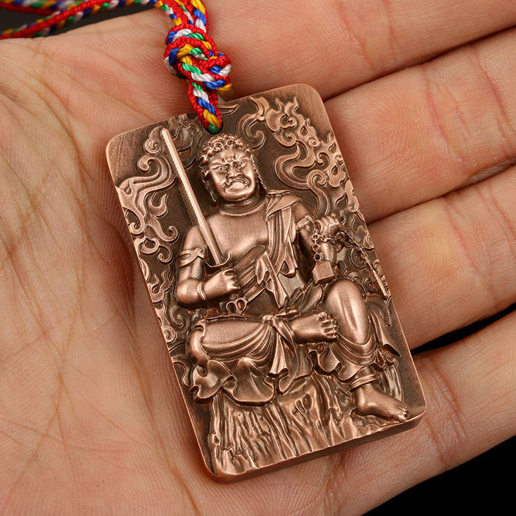周庆祥 纯铜不动明王吊坠男士项链纯钛浮雕佛像吊牌不动尊菩萨黄铜