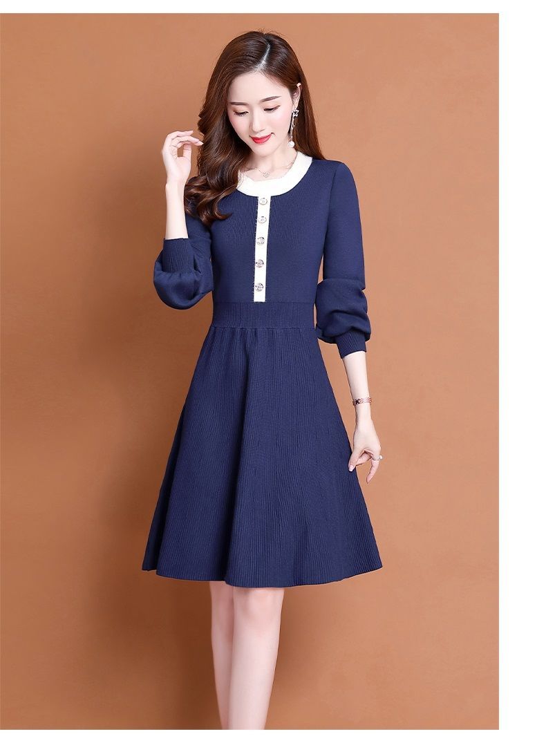 秋冬新款针织连衣裙女针织连衣裙女秋冬小个子春秋长袖短款毛衣打底字