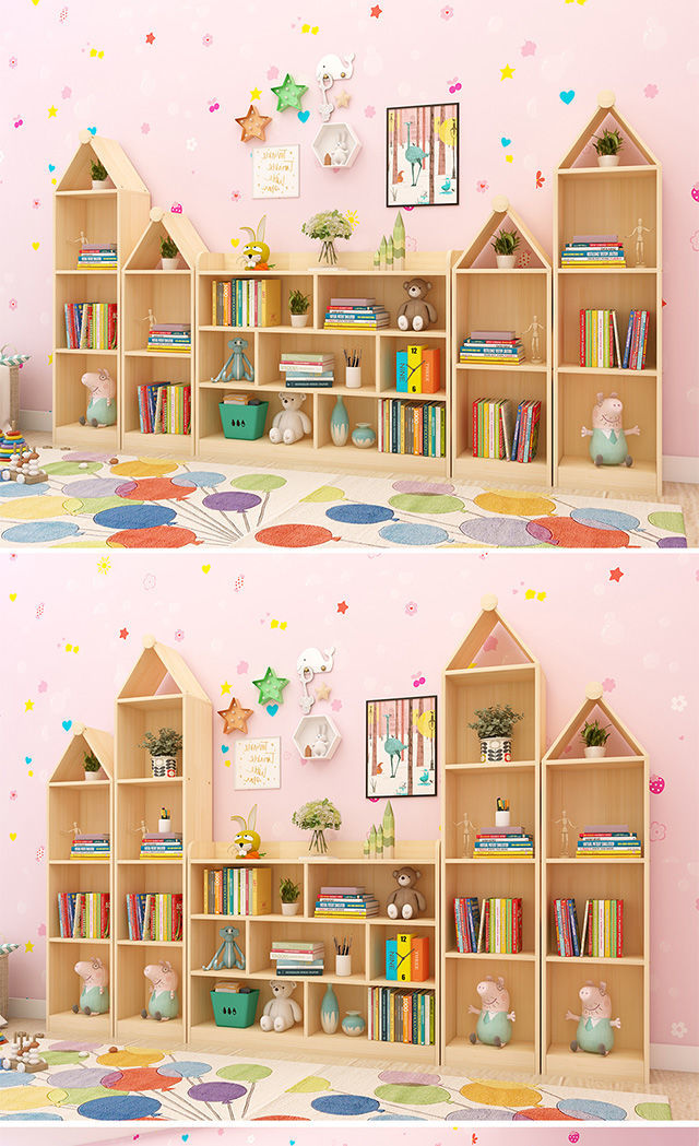 自由组合实木书柜松木书架城堡书架幼儿园置物架展示柜简约定做