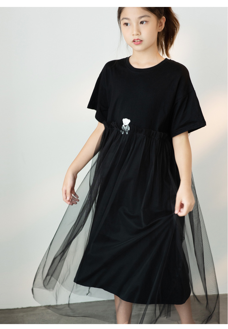 欢稚黑色纱裙连衣裙2022新款女夏甜美法式字长裙子女大童拼接蛋糕裙