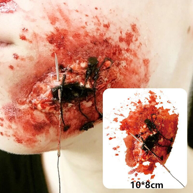 假伤口化妆道具 恐怖仿真纹身贴万圣节3d逼真流血假伤口伤疤咬痕抓痕