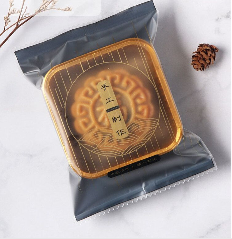 2021新款黑色月饼包装袋磨砂塑料机封袋广式中秋月饼内包装袋子 50g