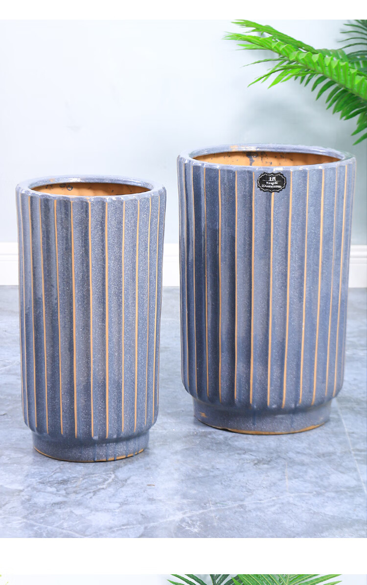 萌然简约陶瓷特大号高筒落地极简约大花盆金钱树发财树盆送托盘2951