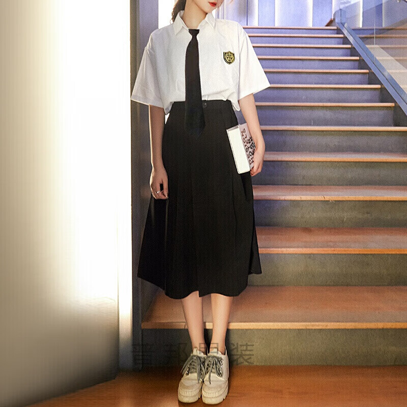 jk制服裙半身裙校园风百褶裙学生软妹半截裙领带白衬衫班服夏季装