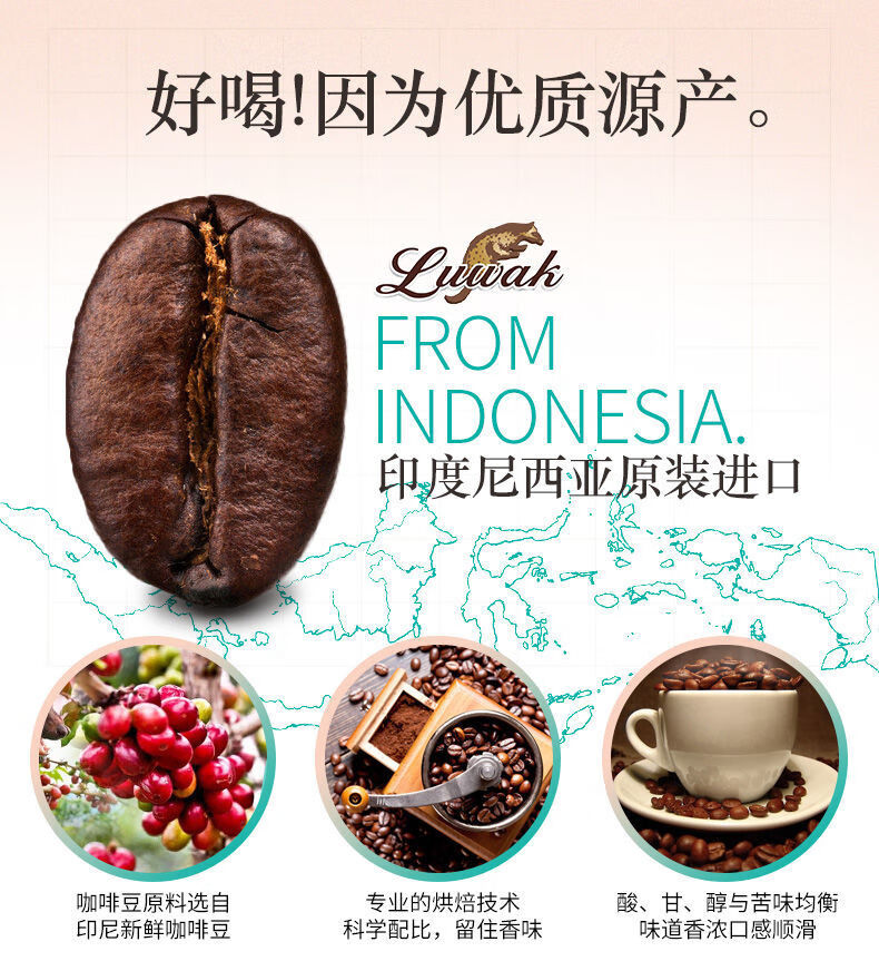 猫屎咖啡原装进口 印尼进口luwak猫屎咖啡三合一速溶咖啡粉 办公冲泡