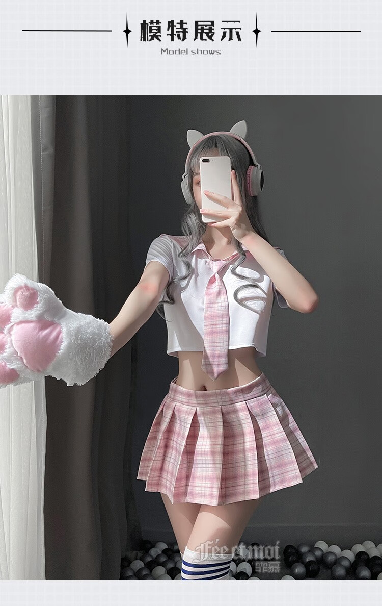 半乳上衣百褶裙二次元女水手服cos校服超短裙透明透视7038jk校园蓝白