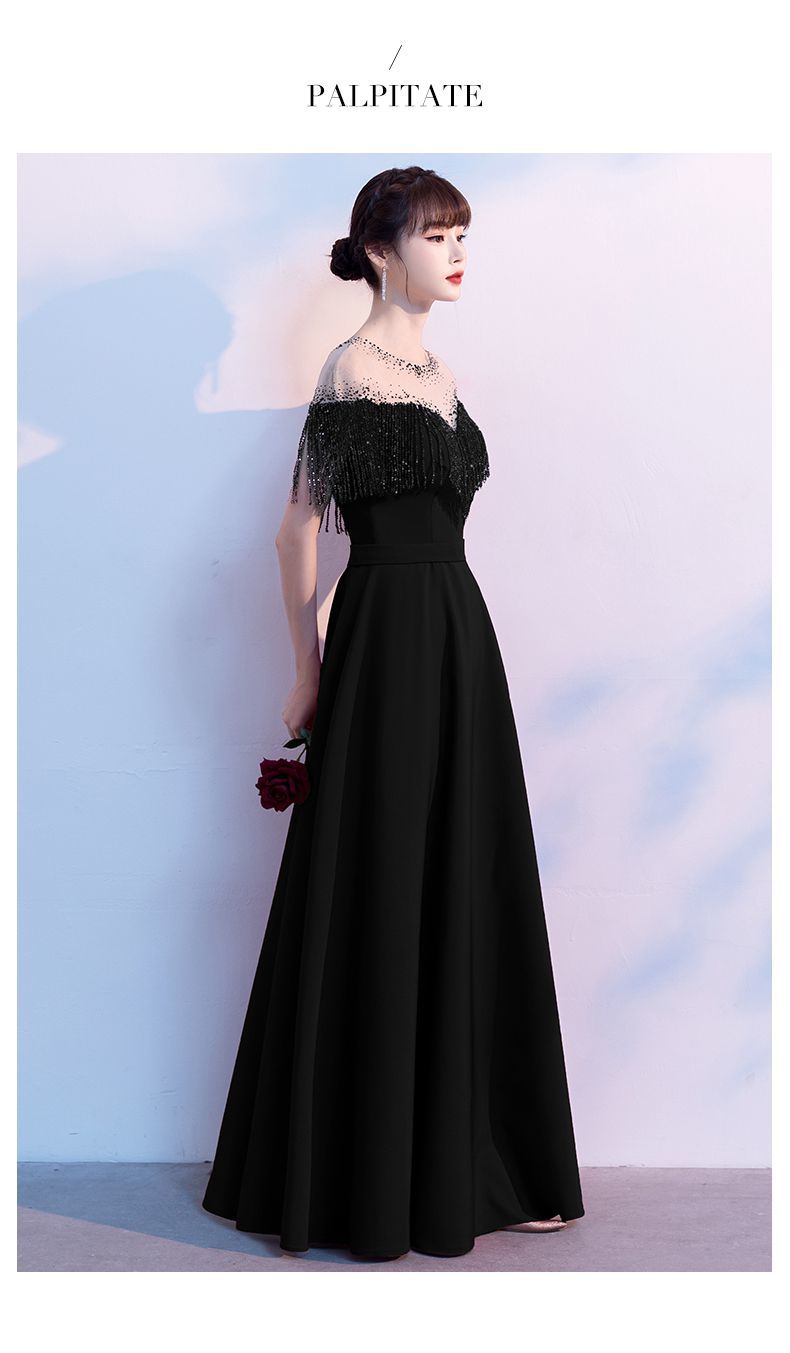 晚礼服裙女夏小个子黑色宴会轻奢气质合唱演出服主持人连衣秋千坠黑色