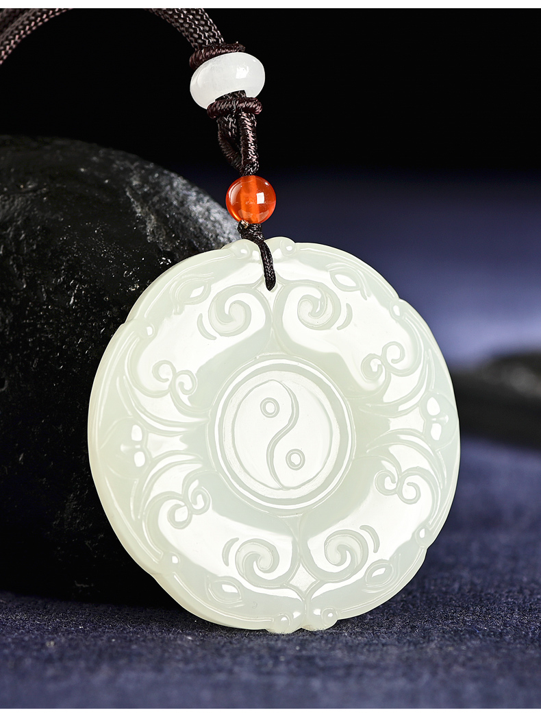 情人节礼物幸福神天然和田玉白玉太极八卦玉吊坠挂件男女款玉佩道教