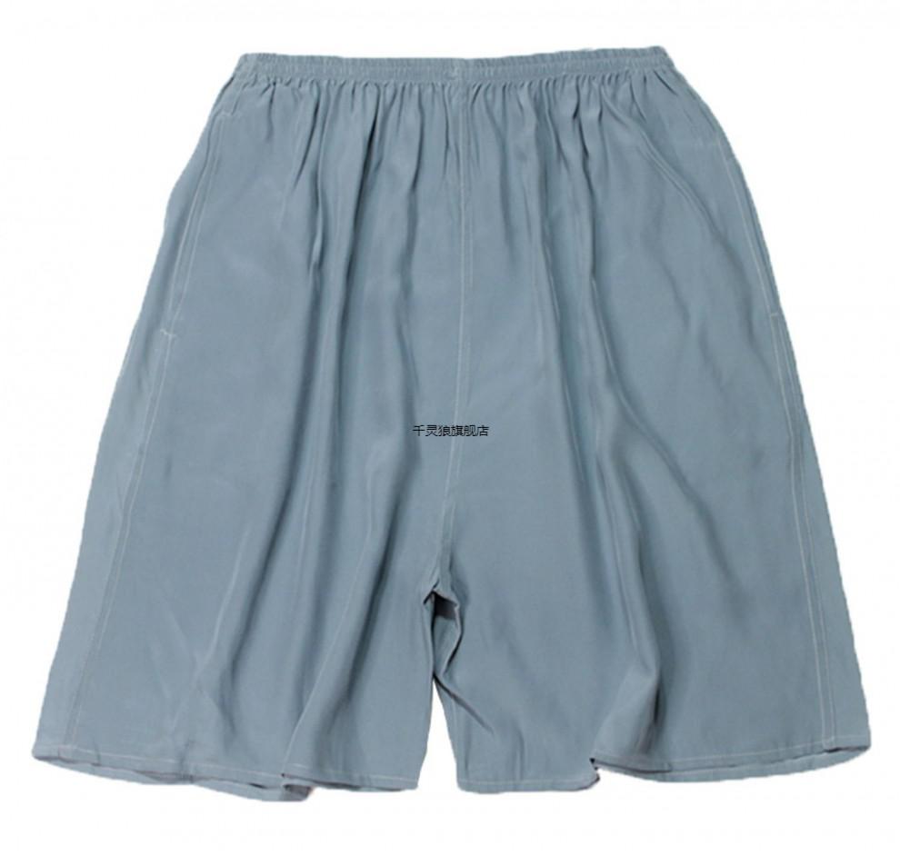 中老年男真丝裤子松紧腰夏季沙滩裤桑蚕丝休闲舒适中裤丝绸宽松大码