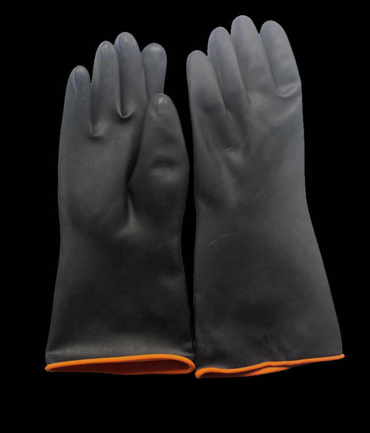 定制适用耐酸碱手套化工防腐蚀工业双层加厚加长耐磨手套黑色橡胶劳保