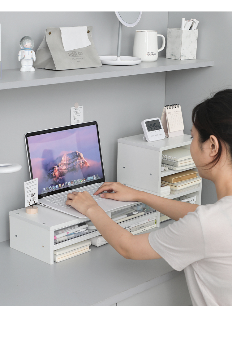 留白桌面收纳笔记本电脑增高架宿舍办公室显示器垫高多层置物架一层