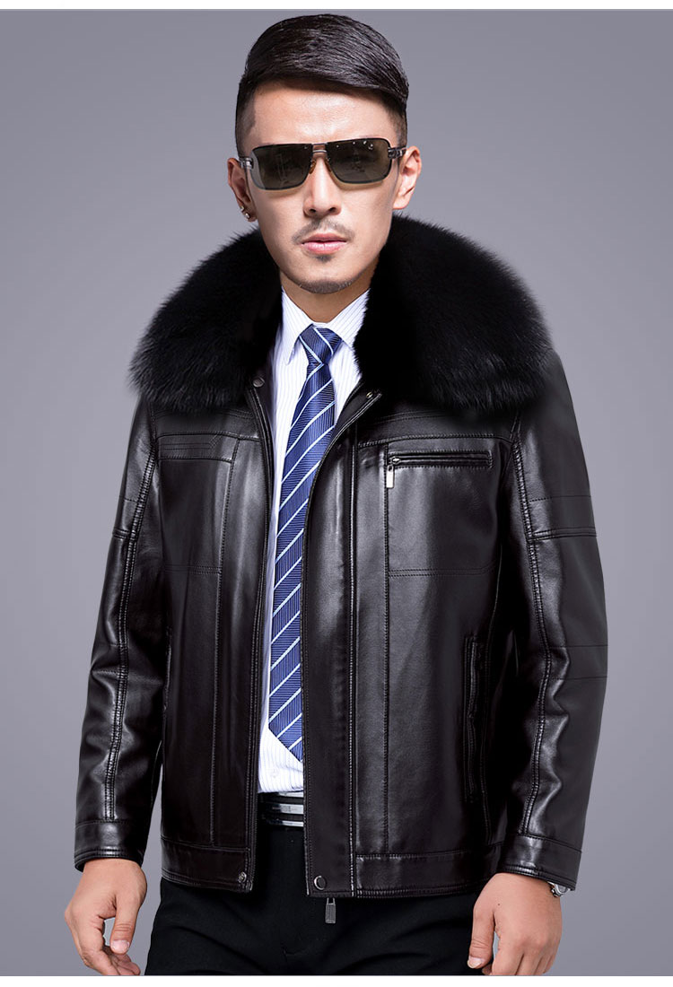 海宁皮革城男士休闲真皮皮衣尼克服男皮内胆中老年皮毛一体皮草爸爸装