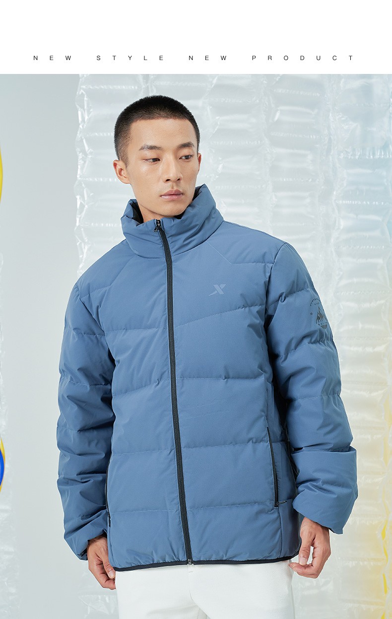 特步羽绒服男保暖外套2021冬季新款运动训练外套休闲舒适保暖立领加厚