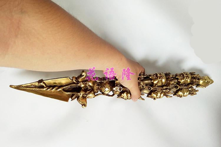花语隆 大号纯铜橛马头明王手工金刚杵降魔杵三面普巴杵法器 橛马头