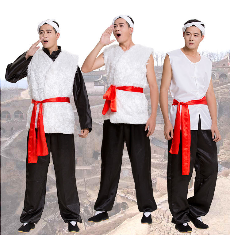 阿宝演出服陕北汉子民俗服装农民腰鼓表演服成人儿童农民演出服饰l 米