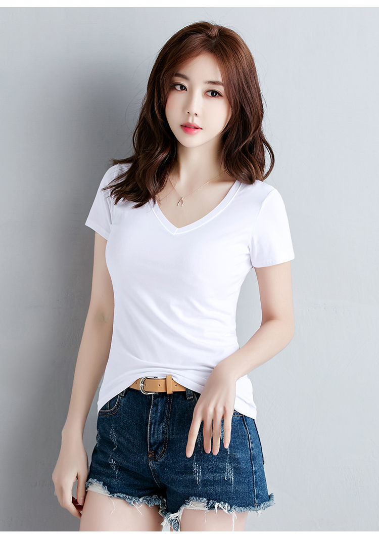 纯棉弹性t恤女修身短袖打底衫2022夏季新款黑色半袖女士紧身上衣t白色