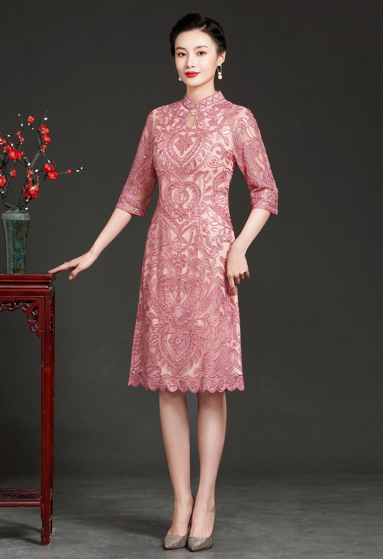 短款喜妈妈旗袍婚宴旗袍夏款优雅年轻丈母娘婚礼服高端婆婆装结婚