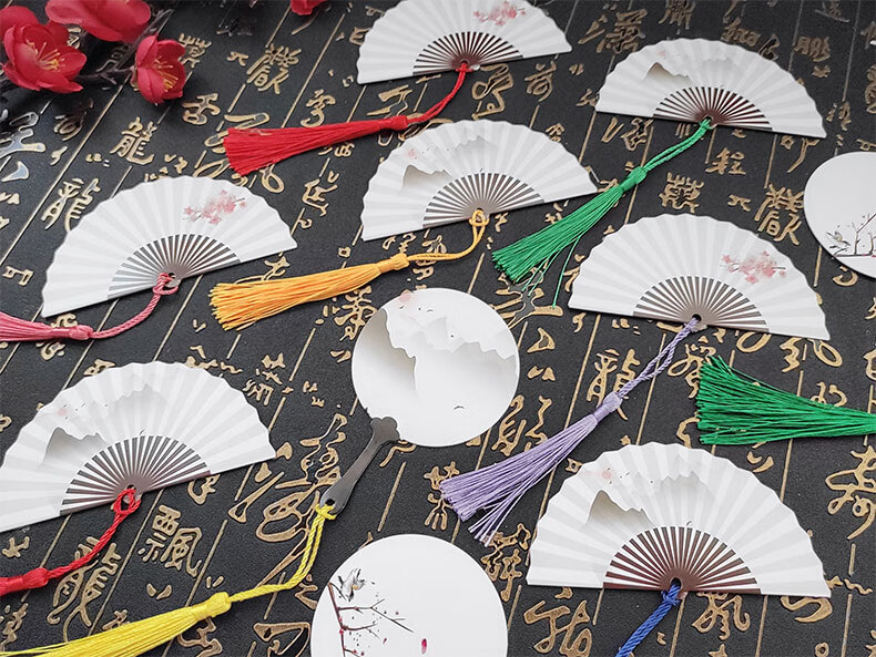 儿童手工制作材料书签创意复古风扇形空白diy手绘卡纸异形桃花团扇子