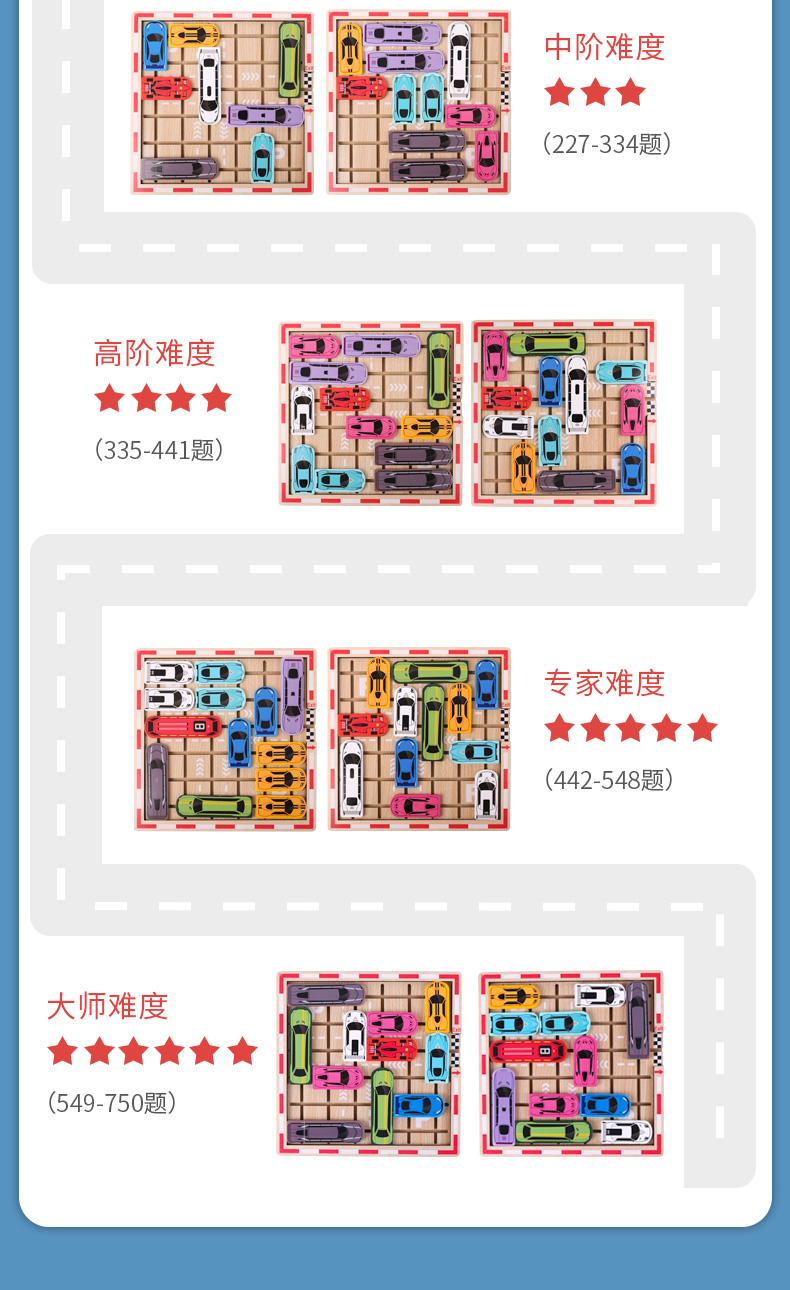 京荐优品2022款汽车闯关华容道汽车华容道儿童数学逻辑思维训练玩具