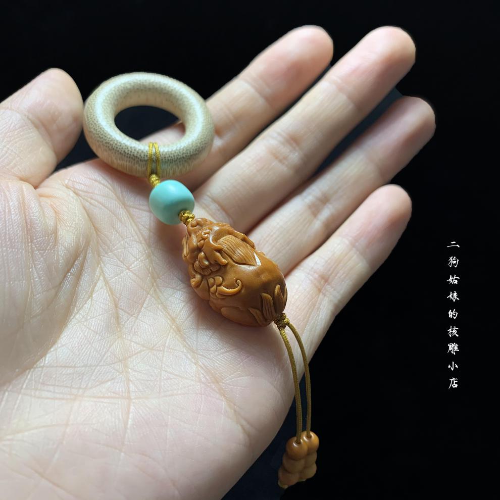 湘歌 橄榄核雕貔貅指尖小手捻竹环手把件核雕男女文玩吊坠单籽单粒 蒙