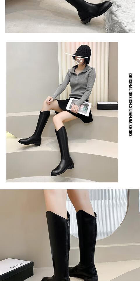 青春少女初中生高中生大学生长筒靴女大码43不过膝高筒腿粗西部靴42