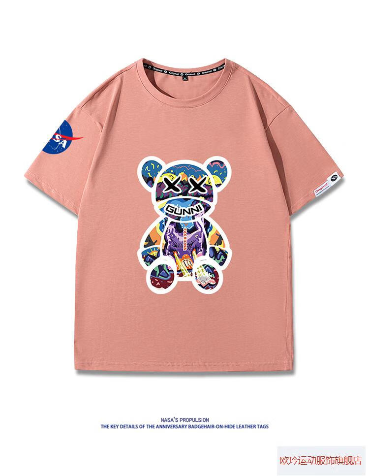 寜nasa潮牌暴力熊联名短袖t恤新款潮牌百搭情侣宽松半袖上衣服白色s