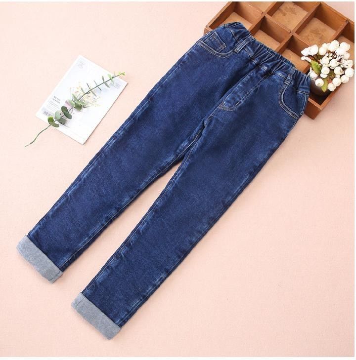 1-13岁小孩子小女孩冬天穿的加厚棉裤子女童牛仔裤加绒加厚冬季外穿