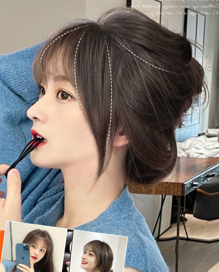 假刘海女自然3d空气法式刘海假发女头顶遮白发自然前额仿真发补发刘海