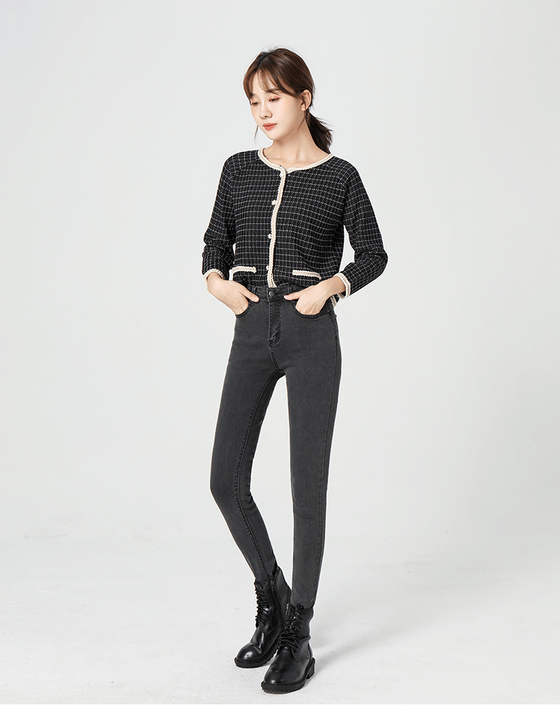 xiyichuの原创烟灰色牛仔裤女高腰显瘦2021新款秋冬修身弹力紧身小脚