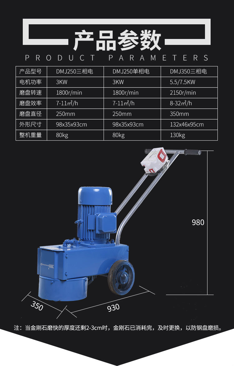 水磨石机打磨翻新地面水泥磨地机混凝土研磨机环氧地坪打磨抛光机钢板