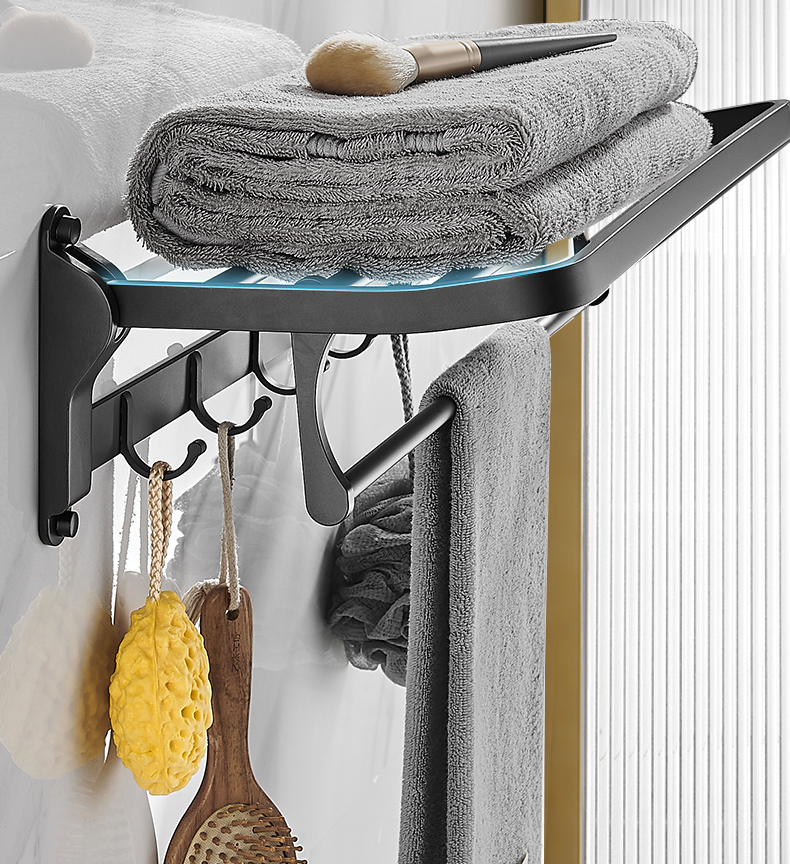 免打孔太空铝折叠毛巾架浴室壁挂式置物架卫生间厕所浴巾架洗手间雅黑
