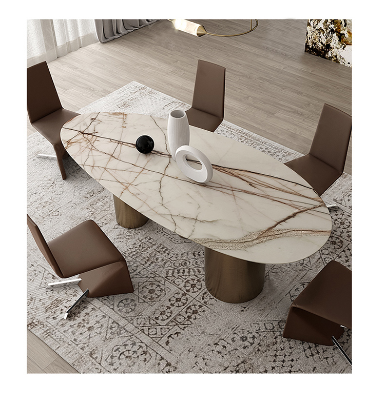 天然大理石餐桌意大利baxter椭圆饭桌进口潘多拉奢石原版意式轻奢天然