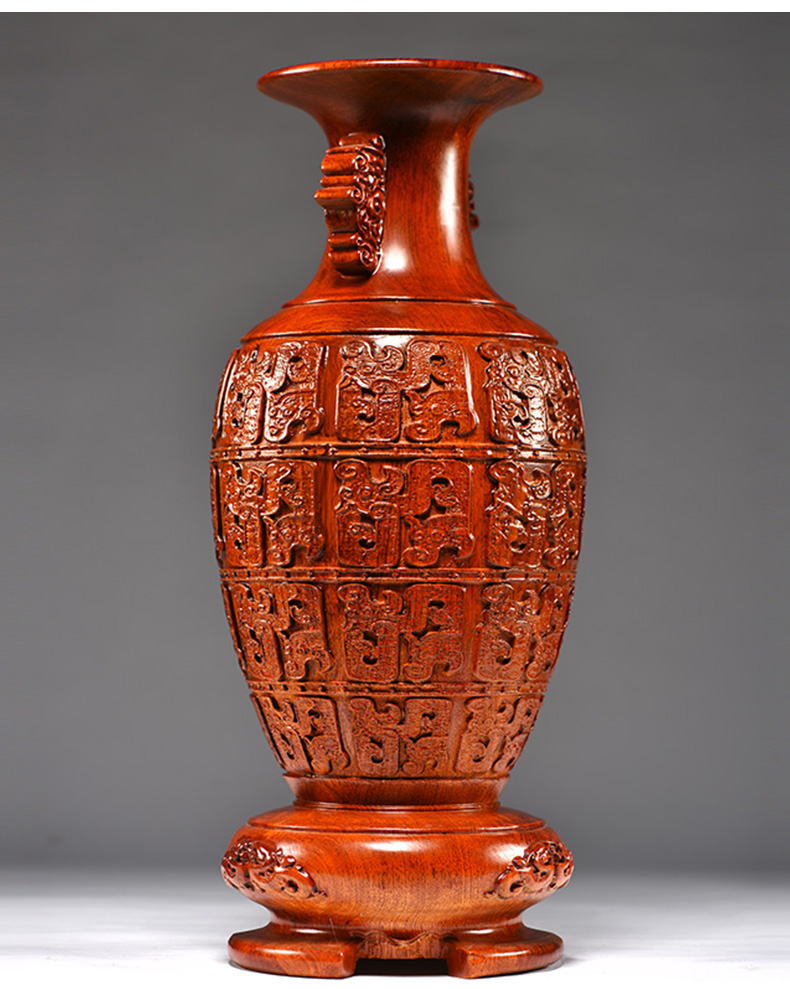 思古木雕花瓶摆件中式客厅插花红木家居装饰实木摆设乔迁送礼工艺品