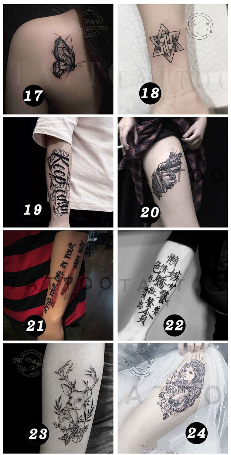 草木纹身贴纹身贴纸防水素玫瑰花手背臂女男社会学生暗黑系16张自选