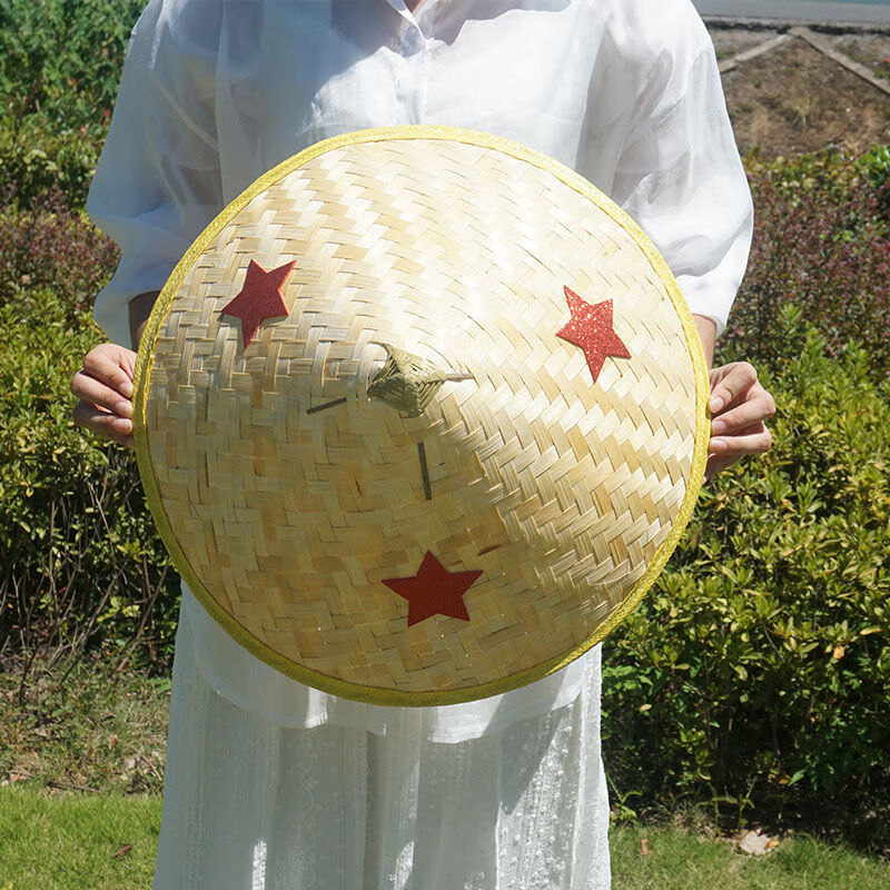 斗笠帽竹编帽子竹编舞蹈斗笠帽子儿童五角星道具帽舞台演出红军斗笠帽