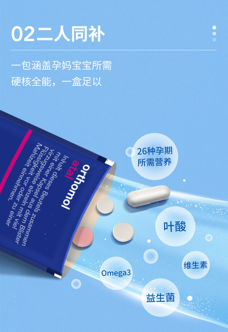自营直发德国奥适宝orthomoldha孕妇钙复合维生素孕妇专用备孕叶酸片