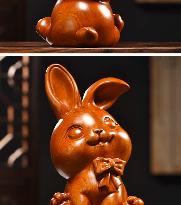 花梨实木雕刻兔子摆件根雕十二生肖红木头兔手把件车内装饰工艺品