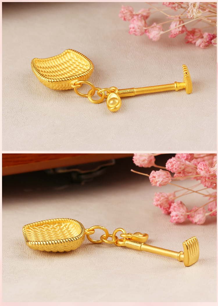 冰姿蔻黄金吊坠男女士3d硬足金元宝锄头簸箕个性金坠子项链进宝儿童