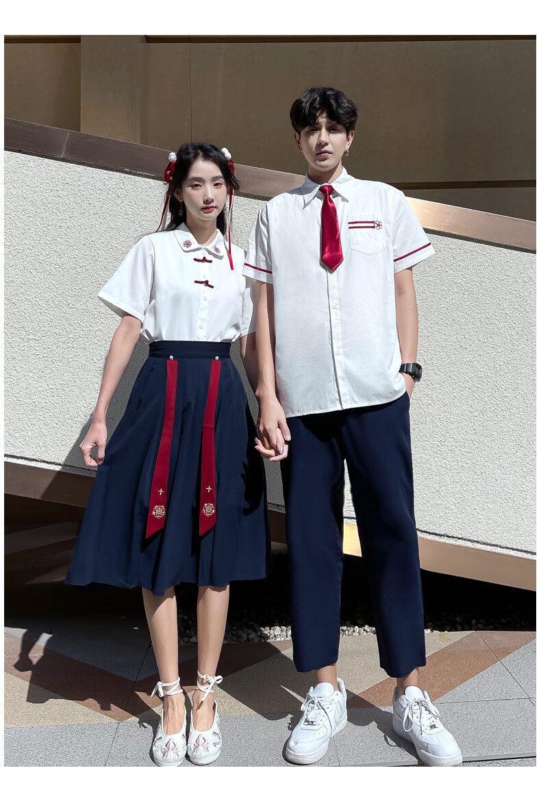 心潼毕业照班服夏季时尚套装中国风衬衣女连衣裙初中学生合唱表演校服