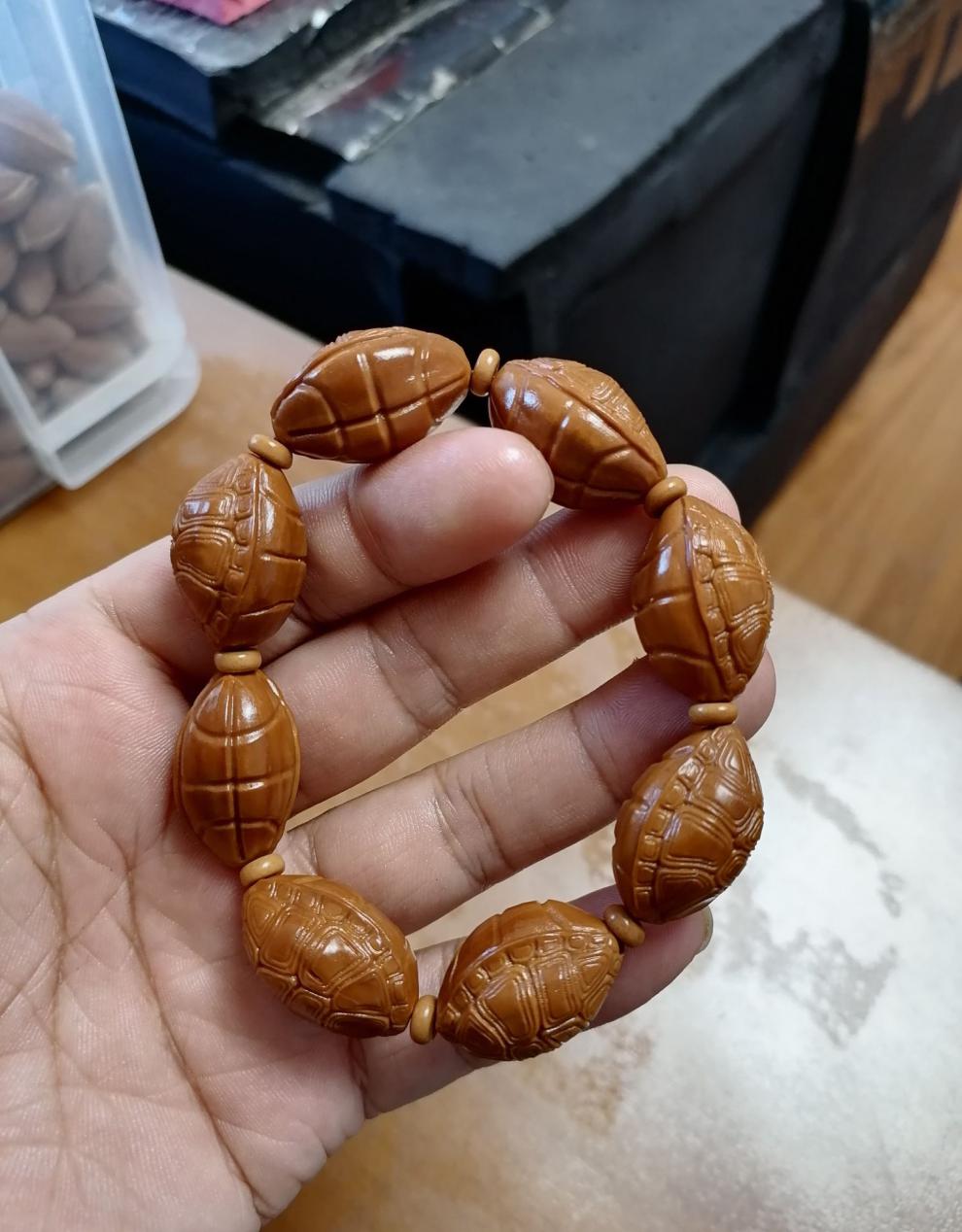 芙裕倪橄榄核手串男士女士富甲天下金钱龟壳手链梅林老红核橄榄核手串