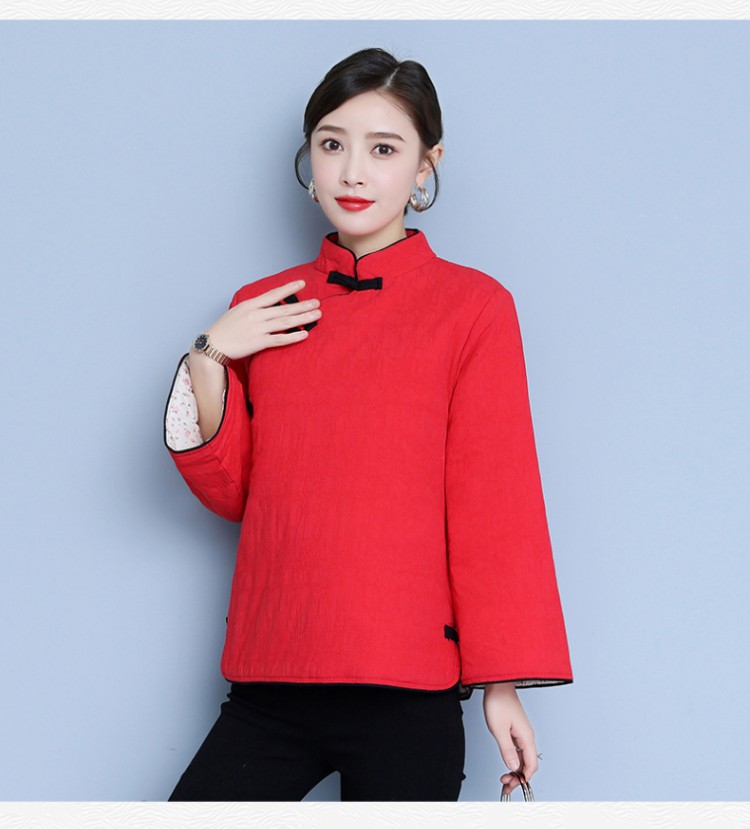 唐装小棉袄茶服女秋冬复古盘扣中国风汉服棉麻短款夹棉旗袍上衣加厚