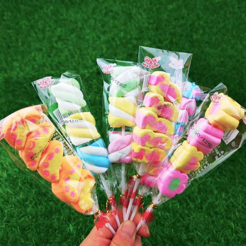 棉花糖串造型彩色棉花糖夜市地推摆地摊六一节棒棒糖奖品零食 棉花糖