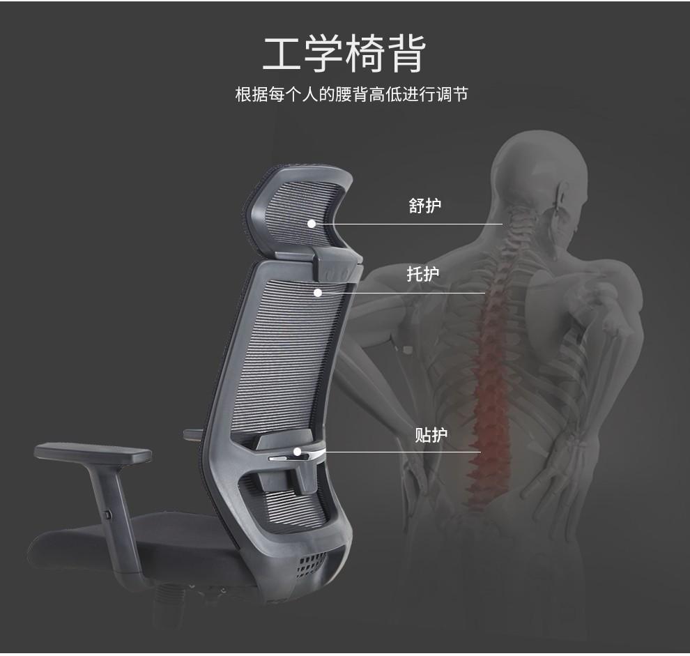 古雷诺斯  电脑椅家用舒适学生椅子人体工学办公游戏转椅旋转升降靠背椅 S136-01-全黑