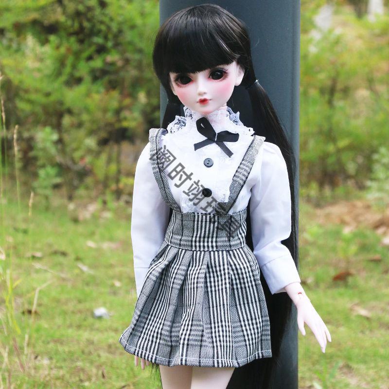 芭比娃娃校服衣服60厘米制服连衣裙bjd娃鞋 白色衬衫 牛仔短裙/不含