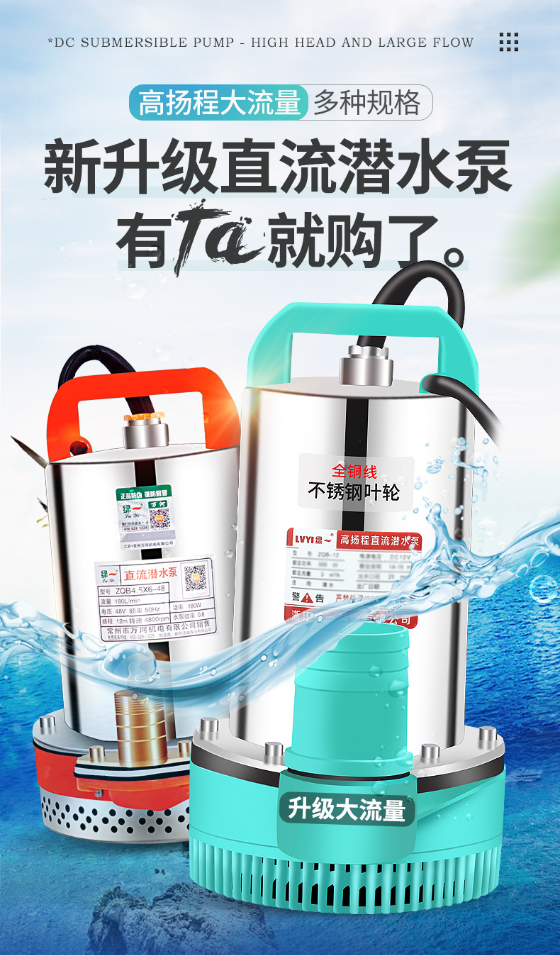 直流潜水泵vvvv家用电瓶车抽水泵小型电动农用灌溉抽水机 (超高扬程)1